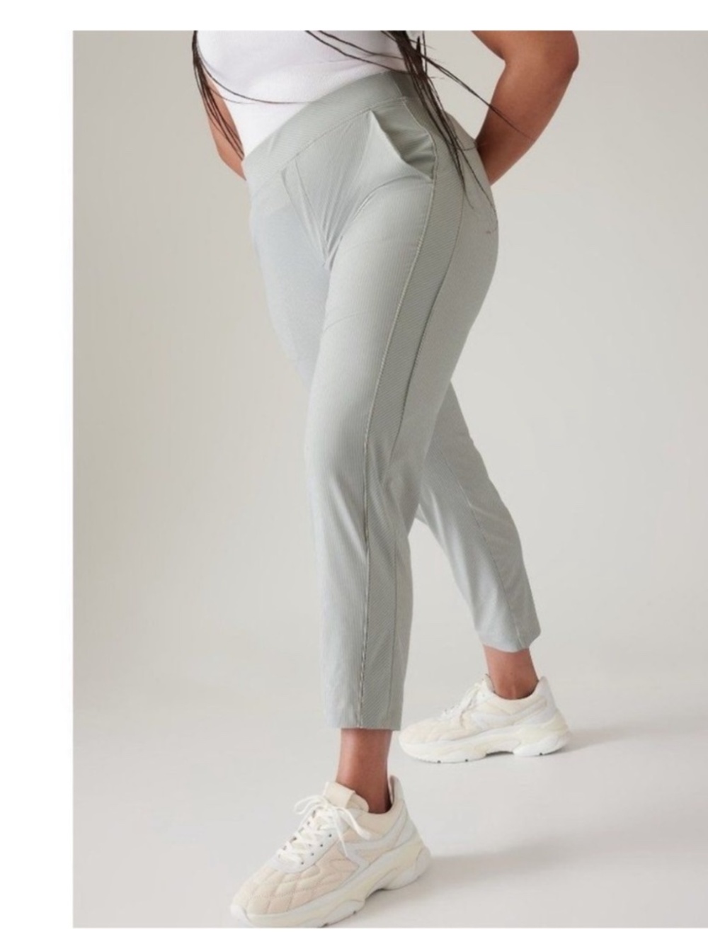 Athleta Brooklyn Textured Green City Stripe Ankle Pants - 12P